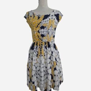 Gap Womens Geometric Floral Fit & Flare Dress Navy Blue Yellow White Size Small